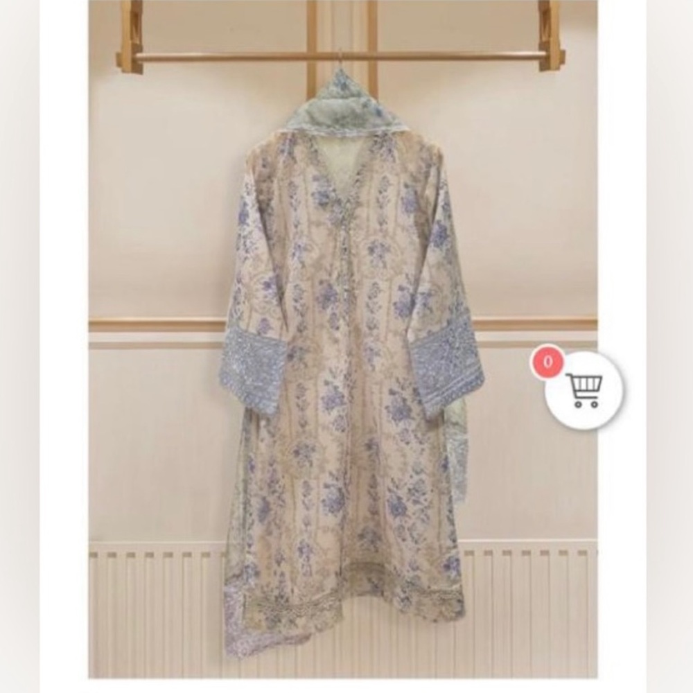 AGHA NOOR Floral Patterned Dress with Blue Accents